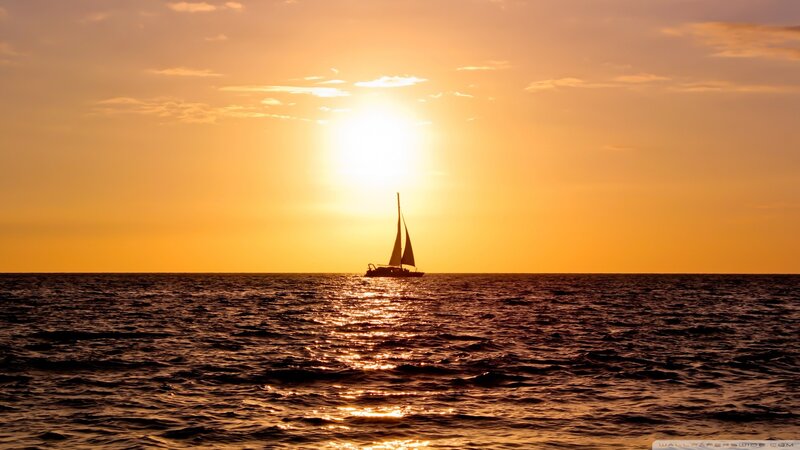 Sailboat on Ocean — Sunset
