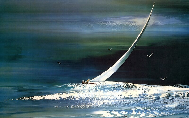 Sailboat on Ocean Wave — Blue