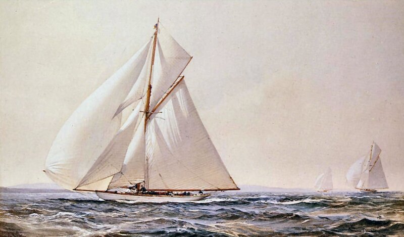 Sailboat on Ocean — White, Calm, Painting