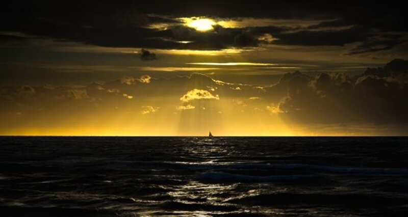 Sailboat on Ocean — Yellow, Dramatic