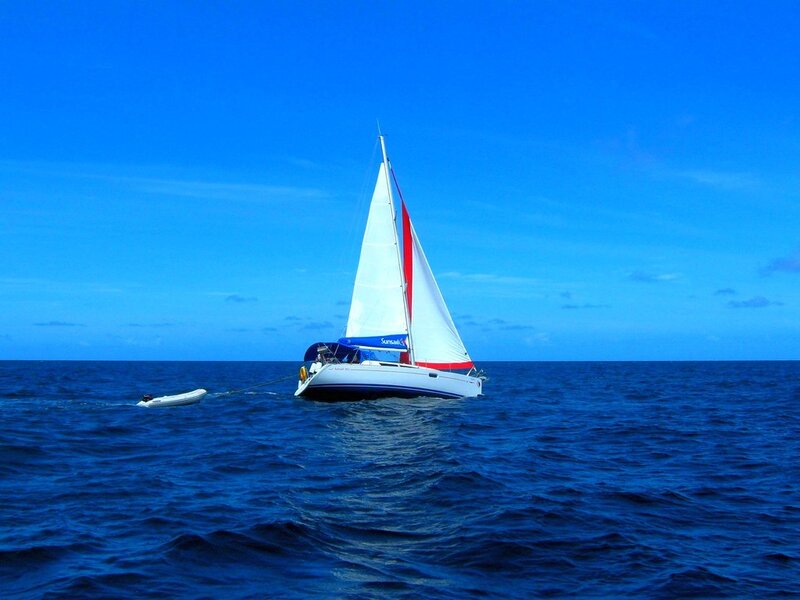 Sailboat on open ocean
