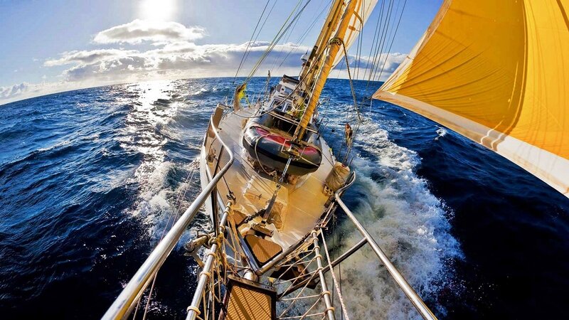 Sailboat on Open Ocean — Blue, Adventurous