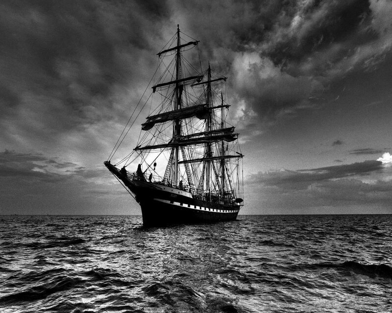Sailboat on Open Sea — Black