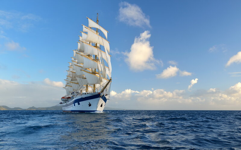 Sailboat on Open Sea — Blue, Serene, Afternoon, Photograph, Ocean, Sky, Clouds
