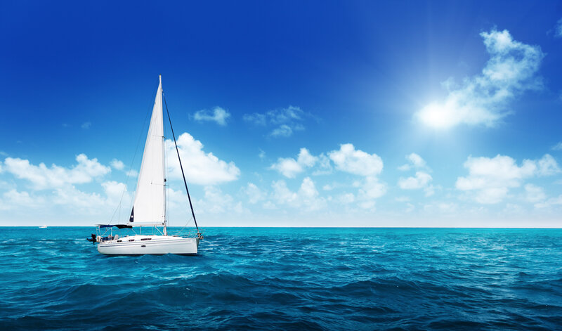 Sailboat on Open Sea — Blue, Serene, Afternoon, Photograph, Sail