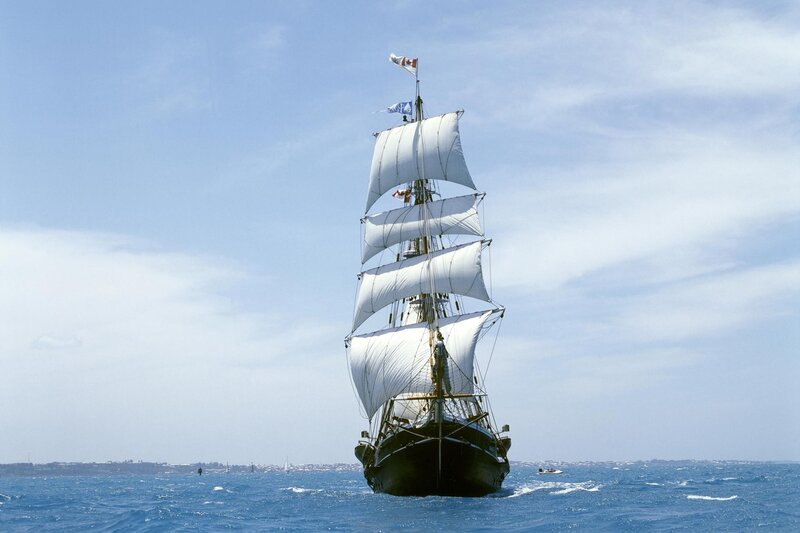 Sailboat on Open Sea — Blue, Serene, Afternoon, Photograph, Sails, Sky, Ocean