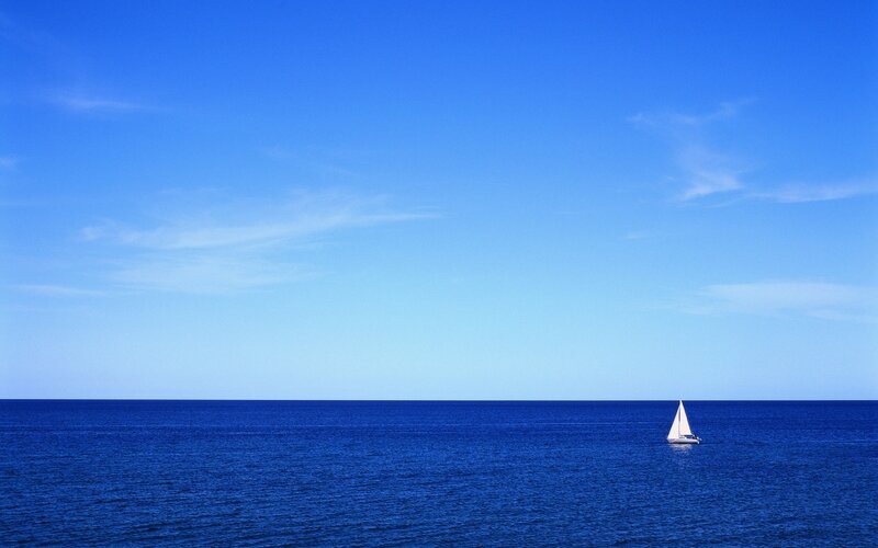 Sailboat on Open Sea — Blue, Serene, Afternoon, Photograph, Sky, Sail