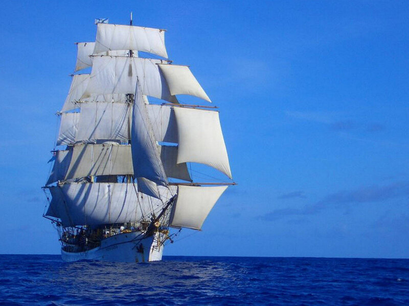 Sailboat on Open Sea — Blue, Serene, Afternoon