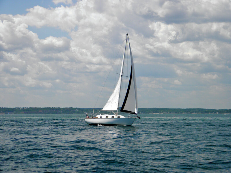 Sailboat on Open Water — Blue, Calm