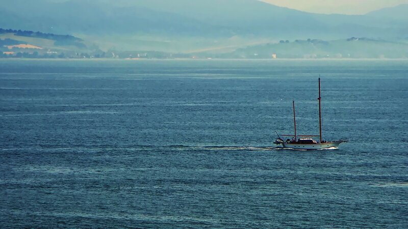 Sailboat on Open Water — Blue, Serene, Afternoon