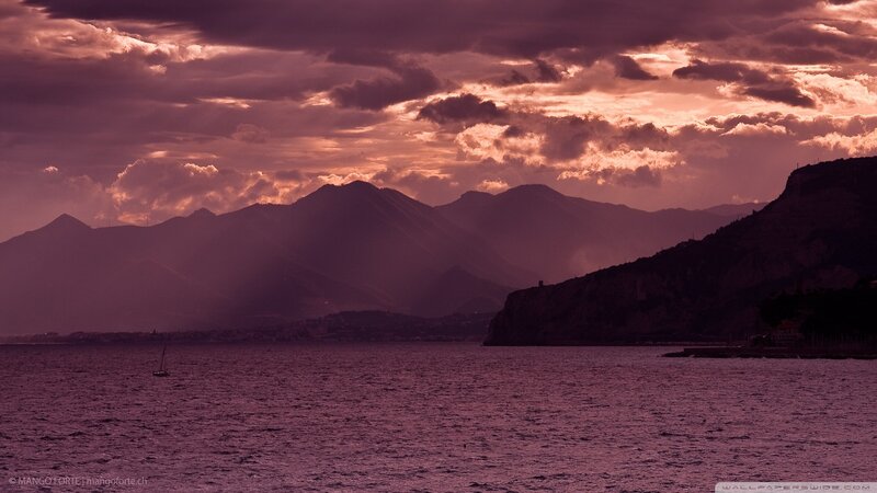 Sailboat on Purple Sea — Dramatic