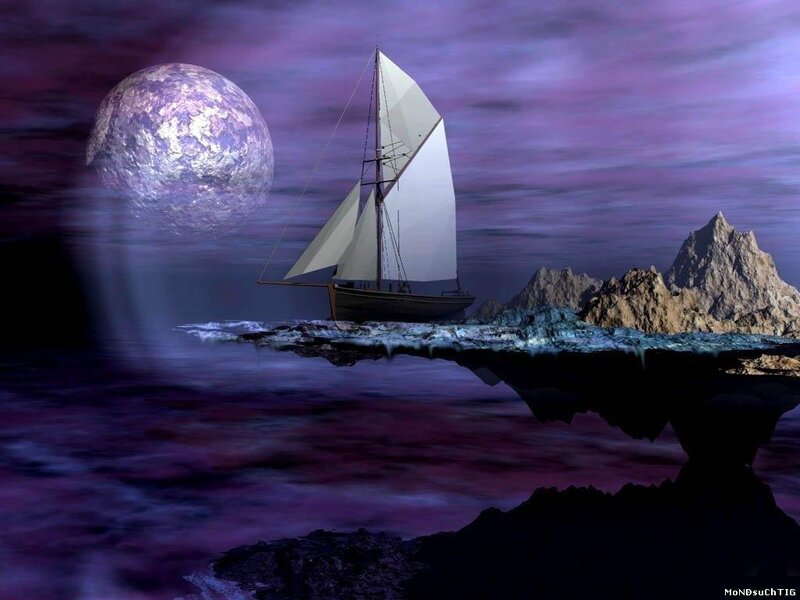 Sailboat on Purple Sea — Dreamy