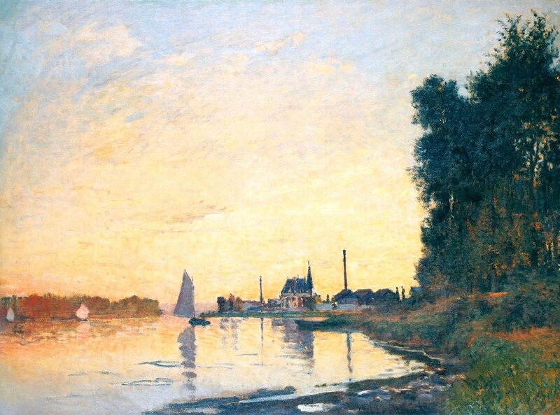 Sailboat on River at Dusk — Yellow