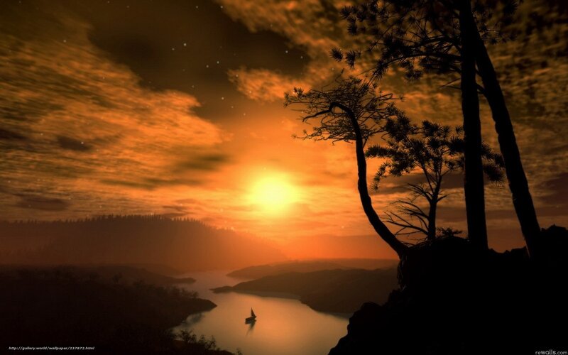 Sailboat on River at Sunset — Orange