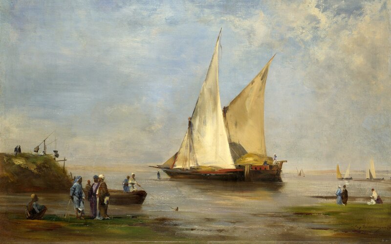 Sailboat on River — Blue, Calm