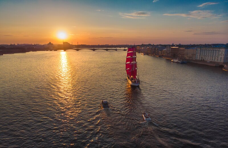 Sailboat on River — Gold, Serene