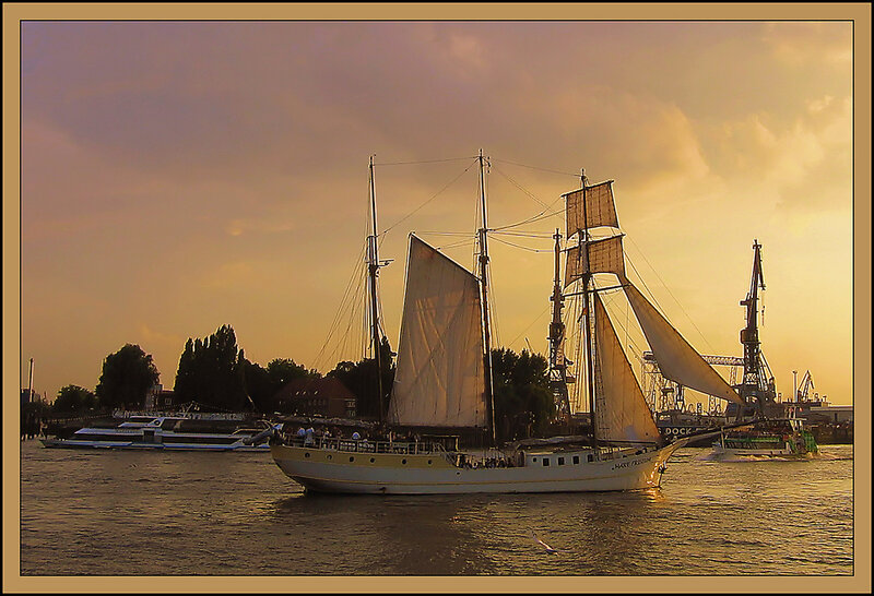 Sailboat on River — Gold