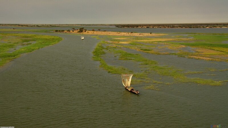 Sailboat on River — Green, Serene