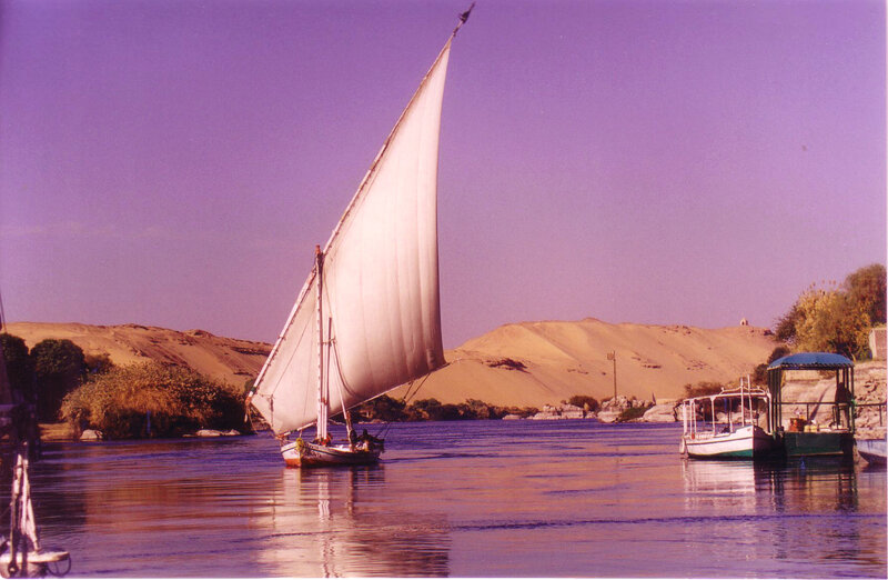 Sailboat on River — Purple