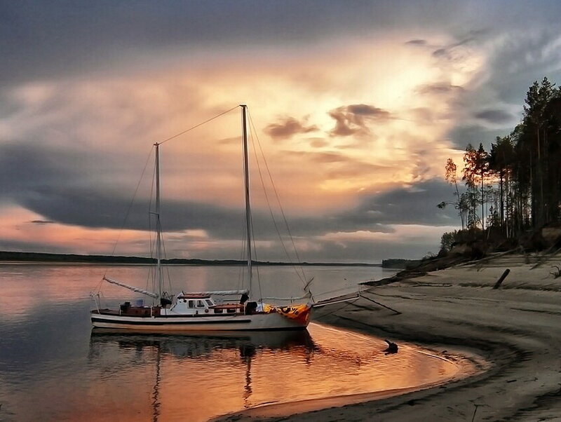 Sailboat on Riverbank