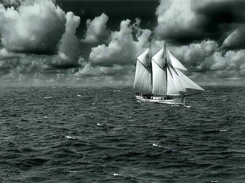 Sailboat on Rough Sea — Black
