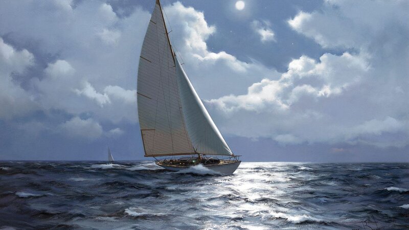 Sailboat on Rough Sea — Blue