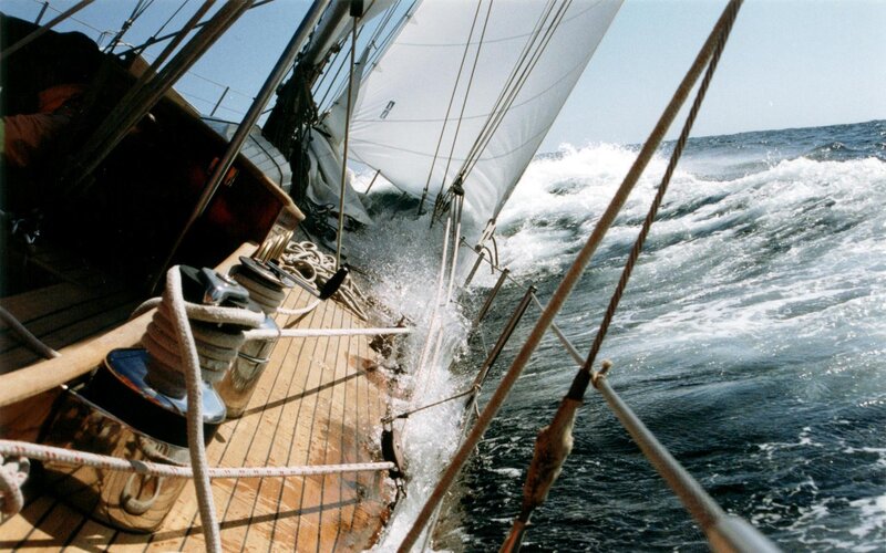 Sailboat on Rough Sea — White
