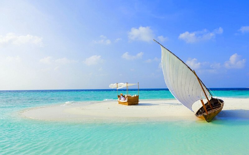 Sailboat on Sandbar — Blue
