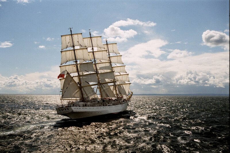 Sailboat on the Sea — Blue, Serene, Afternoon, Photograph