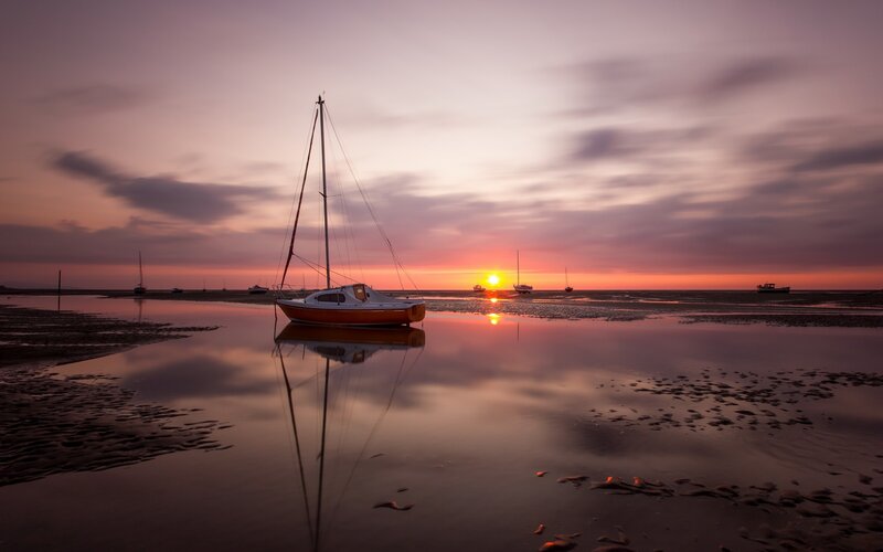 Sailboat on Tidal Flats — Purple