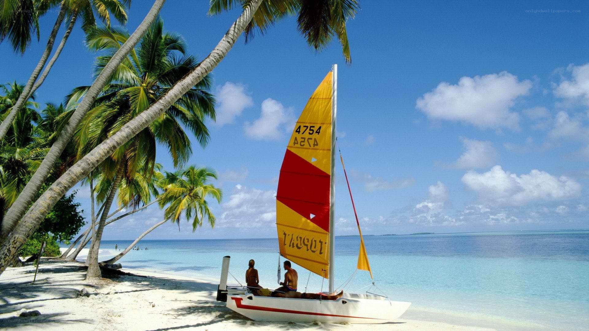 Sailboat on tropical beach
