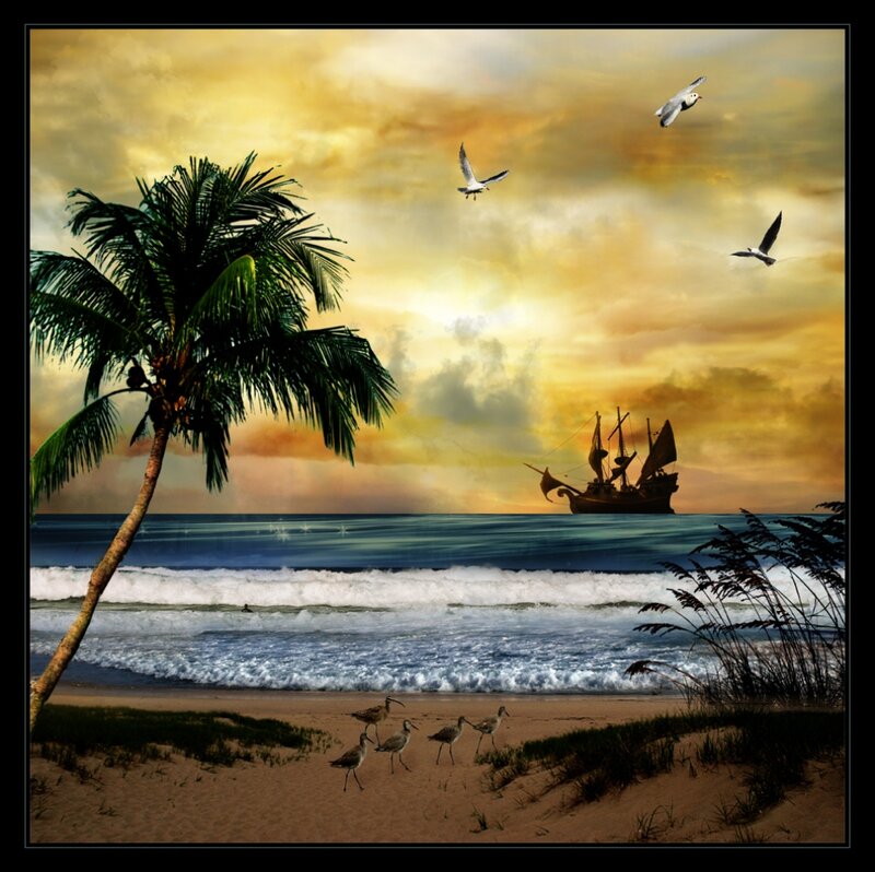 Sailboat on Tropical Beach — Yellow