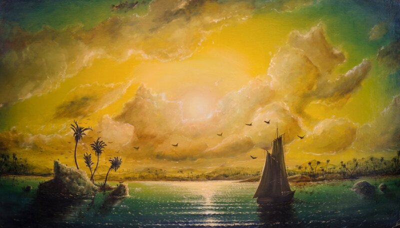 Sailboat on Tropical Water — Yellow