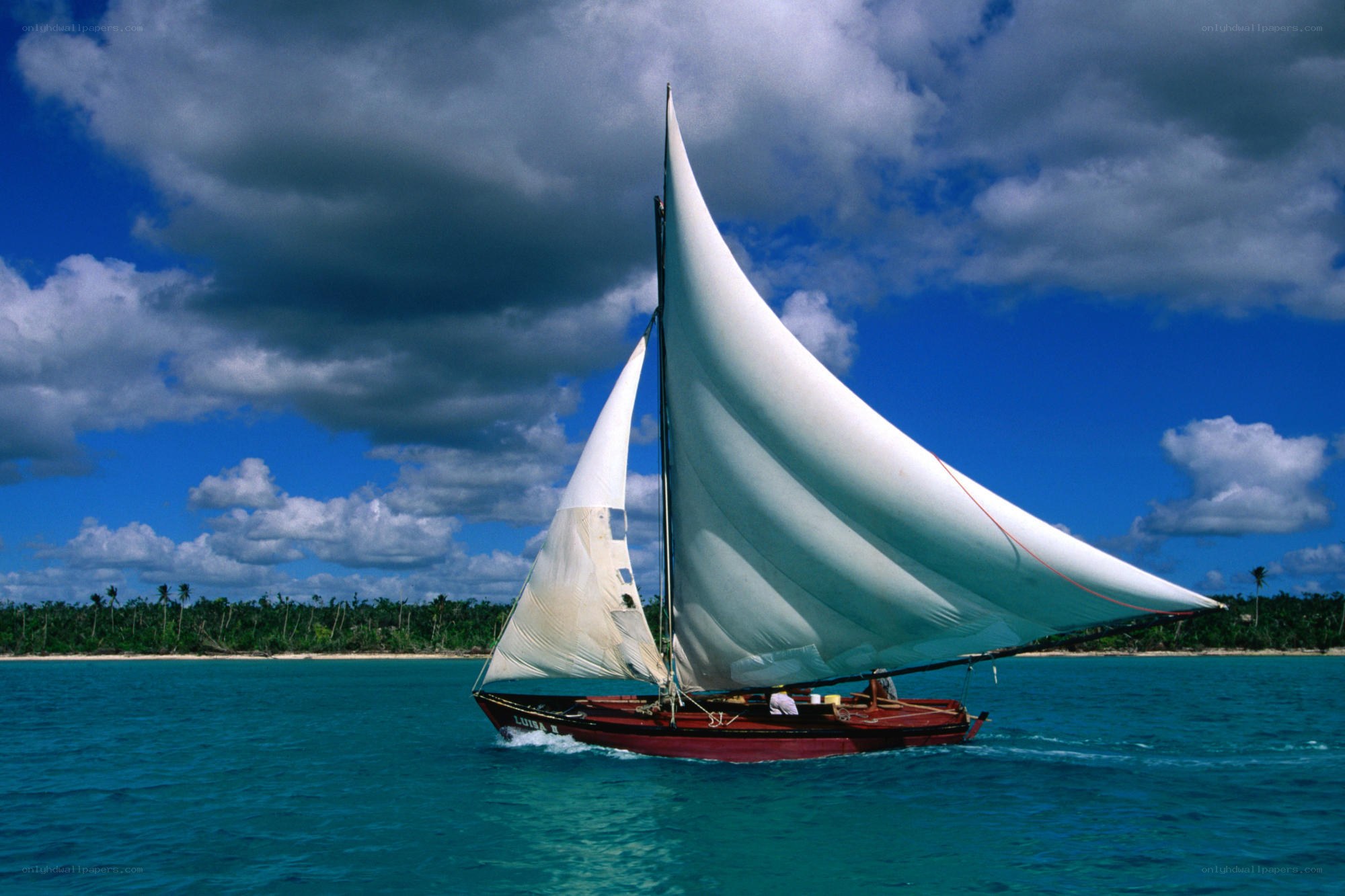Sailboat on tropical waters