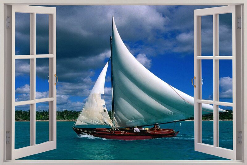 Sailboat on Turquoise Water — Blue, Dramatic