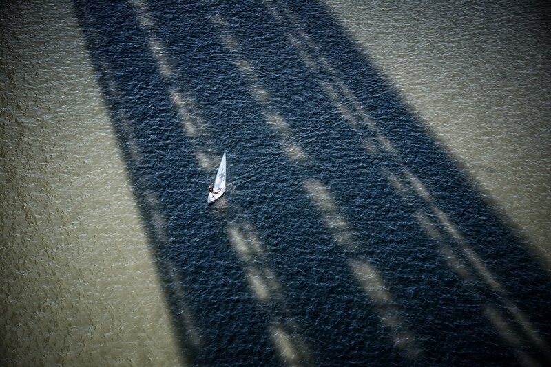 Sailboat on Water — Blue, Dramatic, Afternoon