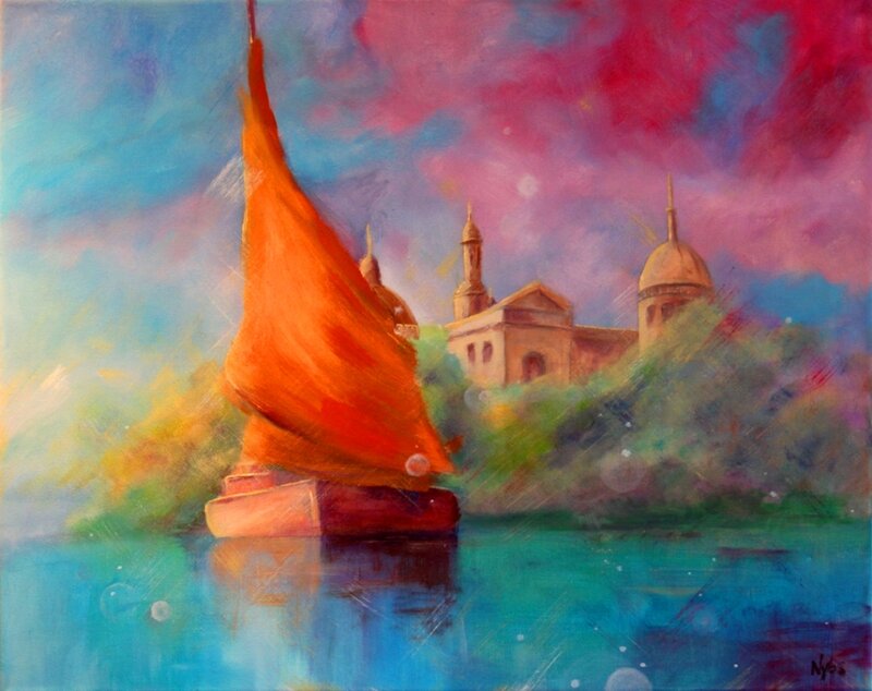 Sailboat on Water — Blue, Dreamy