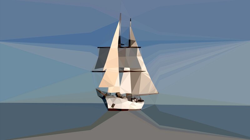 Sailboat on Water — Blue, Serene, Digital Art