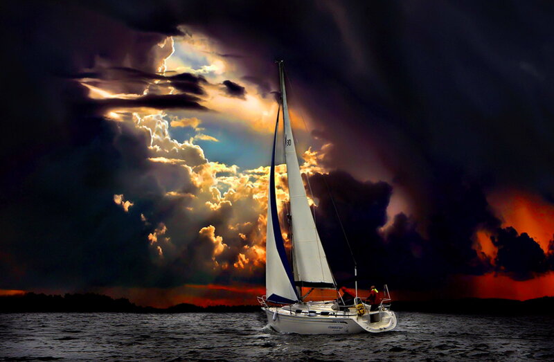 Sailboat on Water — Dark Blue