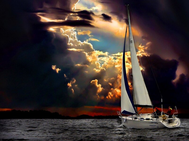 Sailboat on Water — Dark, Dramatic, Sunset
