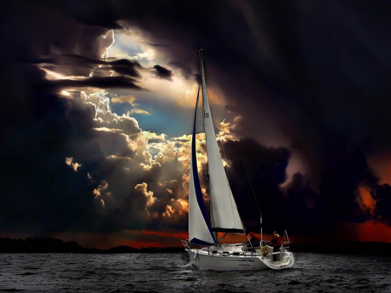 Sailboat on Water — Dark, Dramatic