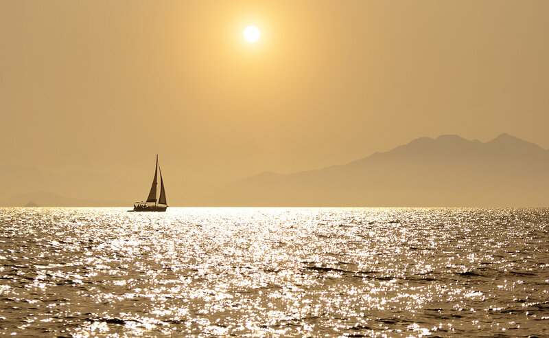 Sailboat on Water — Gold, Serene