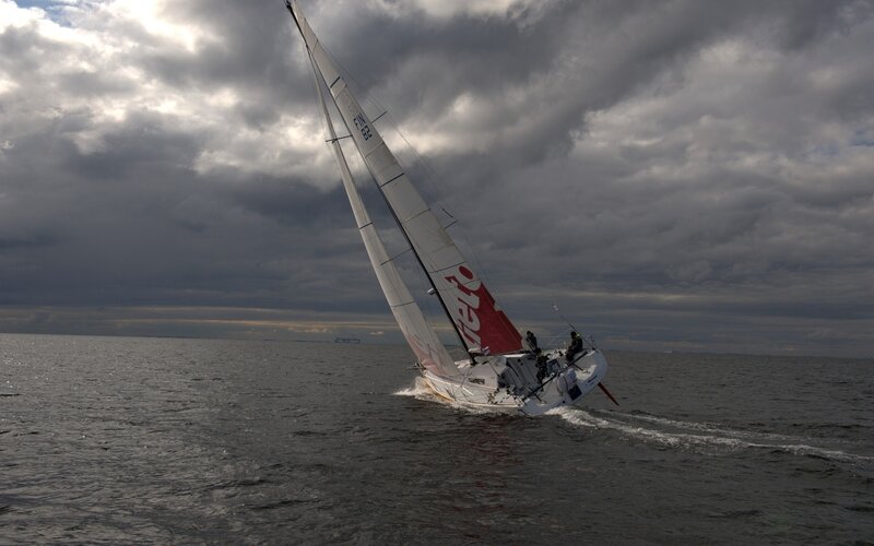 Sailboat on Water — Gray, Dramatic, Photograph