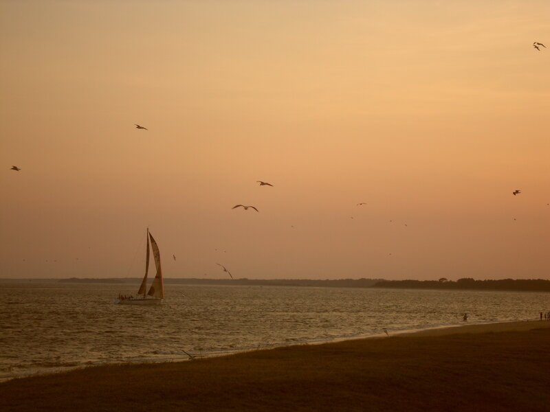 Sailboat on Water — Orange, Serene, Sunset