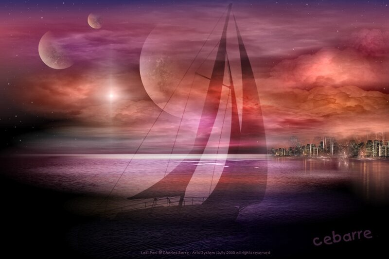 Sailboat on Water — Purple, Dramatic, Night