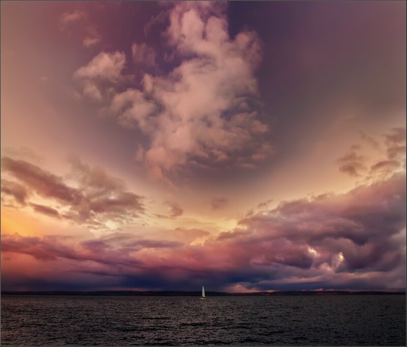 Sailboat on Water — Purple, Dramatic, Sunset