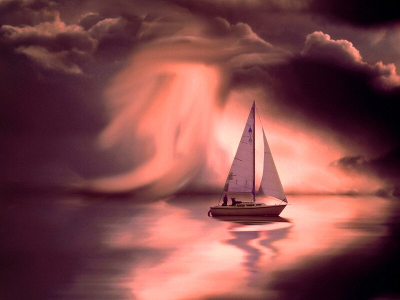Sailboat on Water — Purple, Dramatic