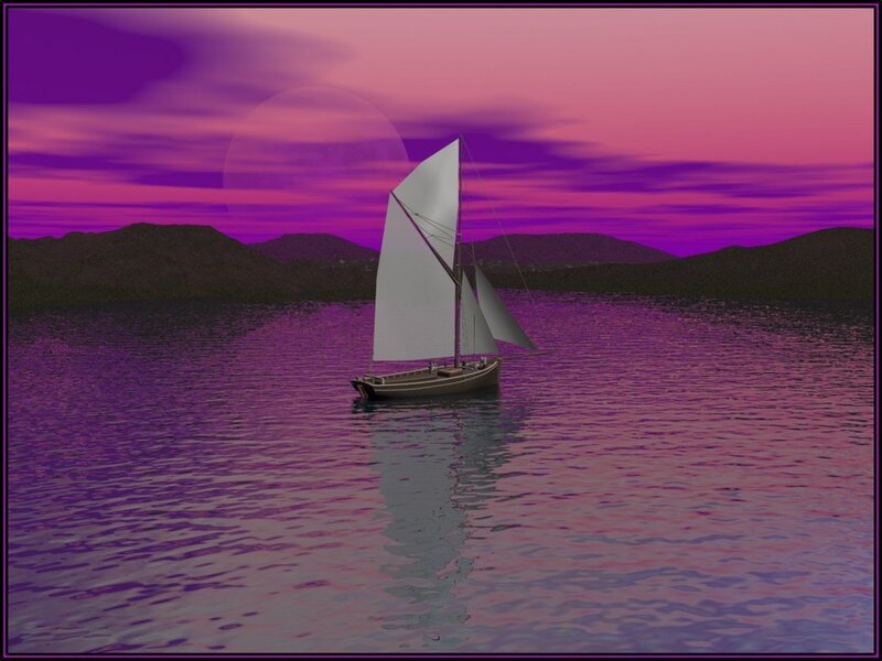 Sailboat on Water — Purple, Serene