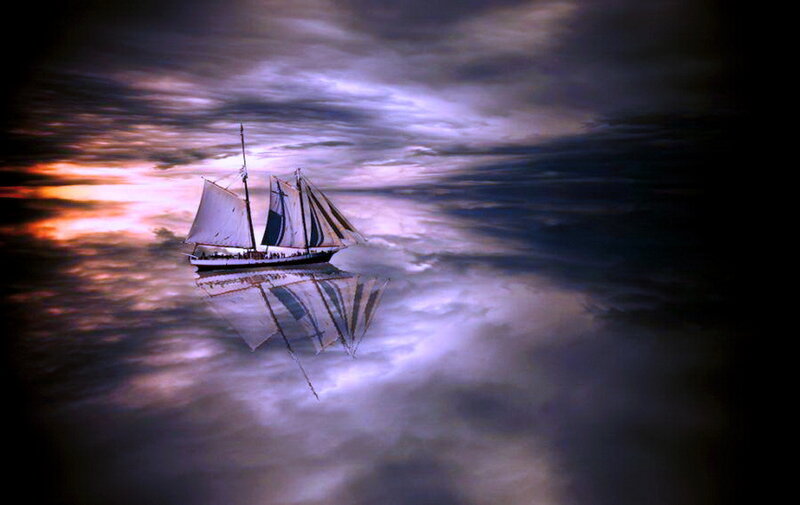 Sailboat on Water — Purple