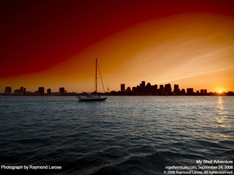 Sailboat on Water — Red, Dramatic, Sunset, Photograph